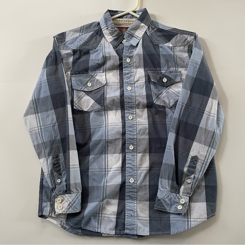 Radius Boys Medium Long Sleeve Button Down Shirt Striped Blue And Gray